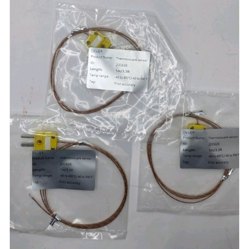 Drok Thermocouple Sensor 200826 K-Type 1m 3.3ft -40 to 480C 896F Lot of 3